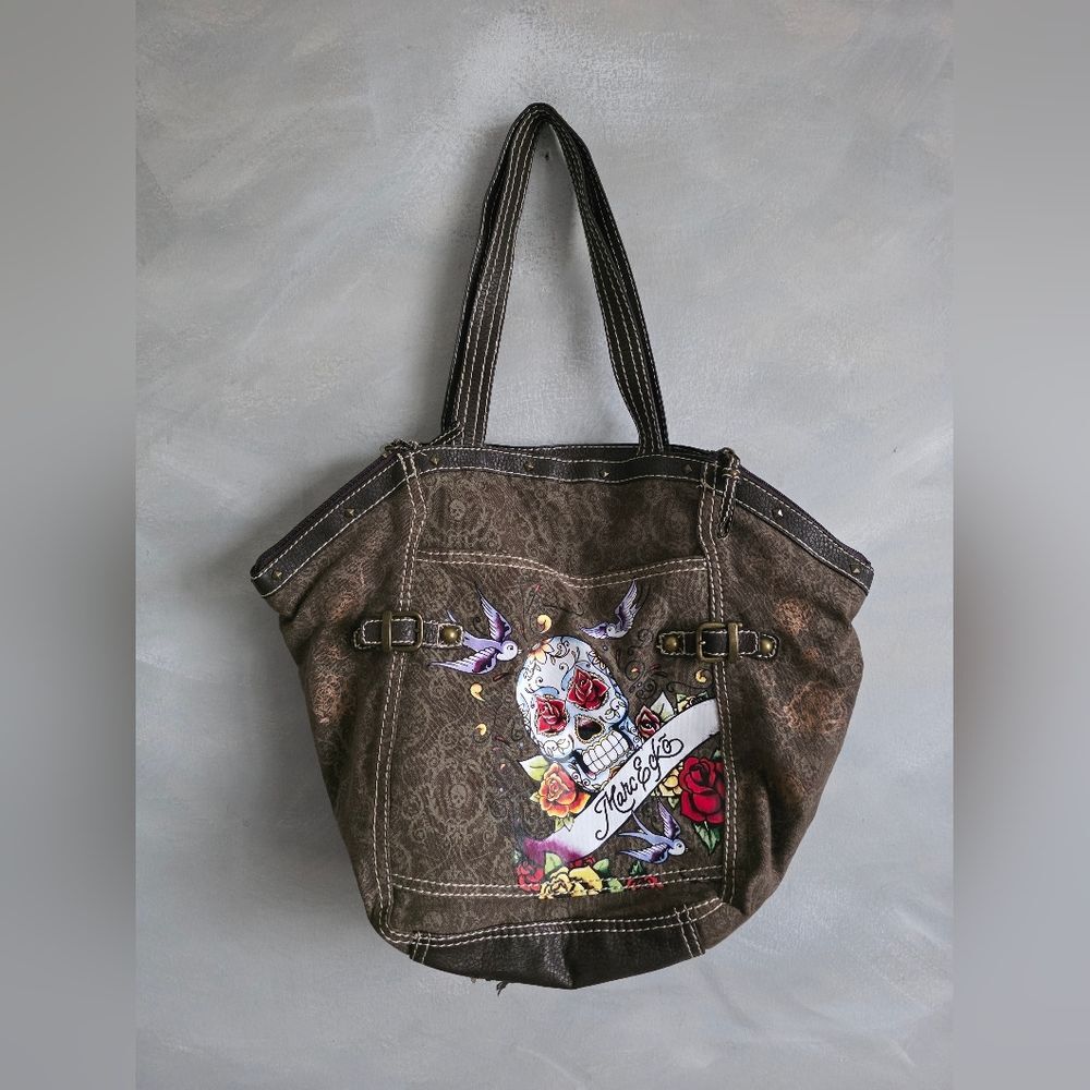 Marc Ecko Y2K Tattoo Skull Roses Studs  Shoulder Tote bag 18x13